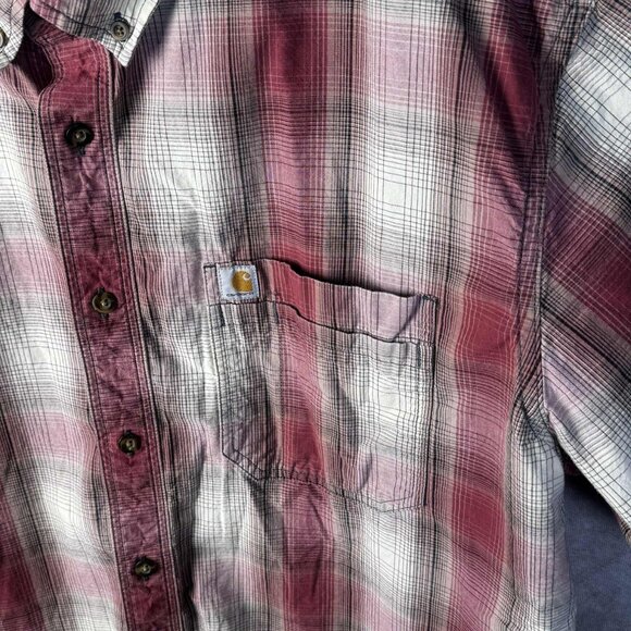 Carhartt Men's Relaxed Fit Shirt 2XL Red Ivory Plaid Button Down Short Sleeve - Picture 2 of 9